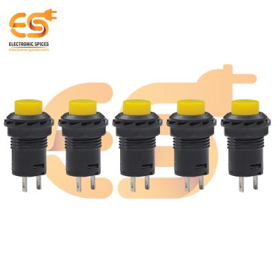 12mm Yellow Push Button Switch | SPST | Momentary | AC 125V 3A / AC 250V 1.5A | Self-Lock Pack of 5
